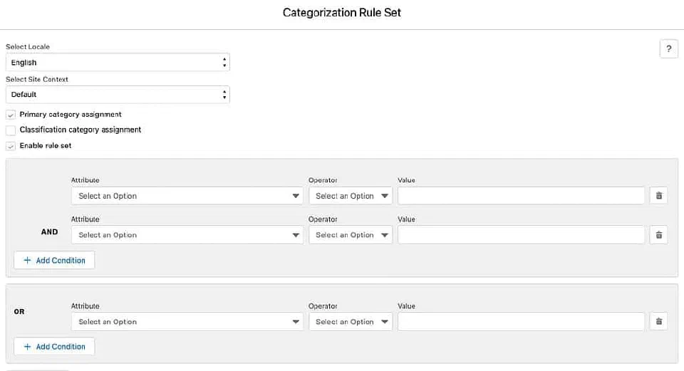 Categorization rule editor with support for up to ten conditions.