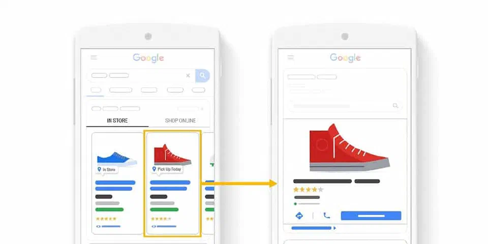Google Local Inventory listing showing nearby shoe availability.