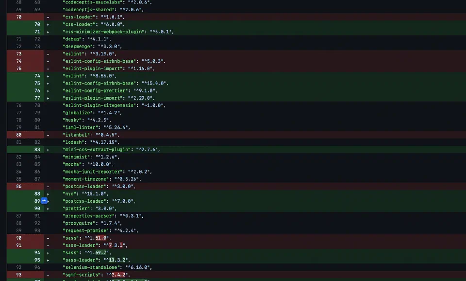package.json changes in SFRA 7.0.0