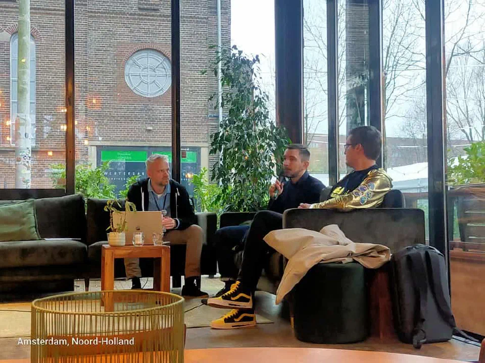Thomas Theunen, Igor Faletski, and Sander Felius during the fireside chat.