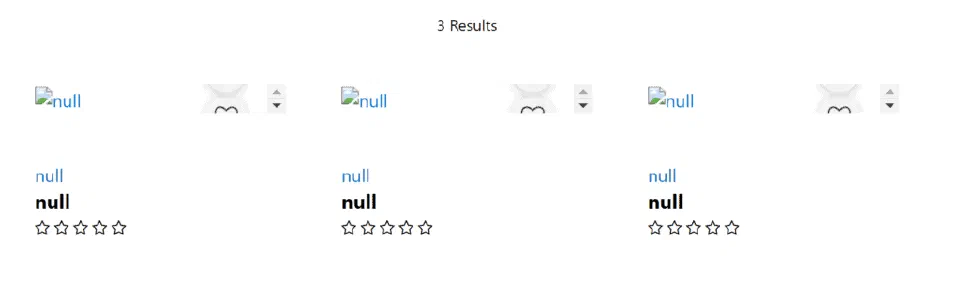 Broken product lister page rendering null values after an invalid variation-group setup.