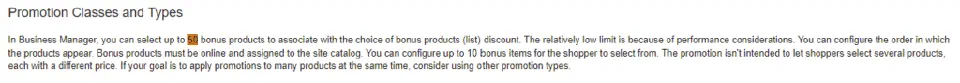 Documentation snippet showing the bonus product limit.