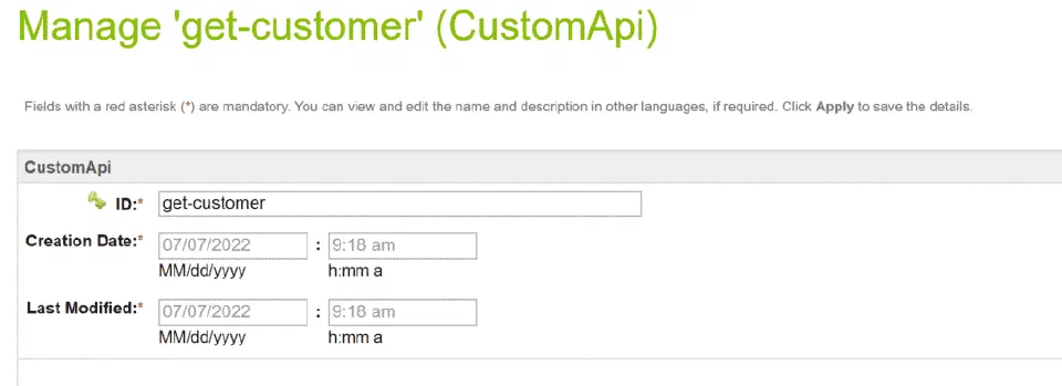 Manage Custom Objects screen with the get-customer object.