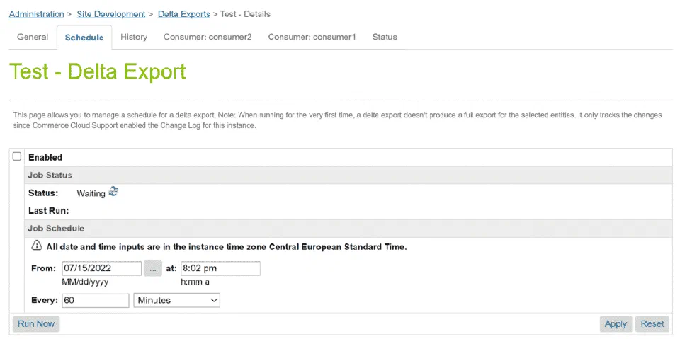 Delta job Schedule tab showing fixed interval configuration options