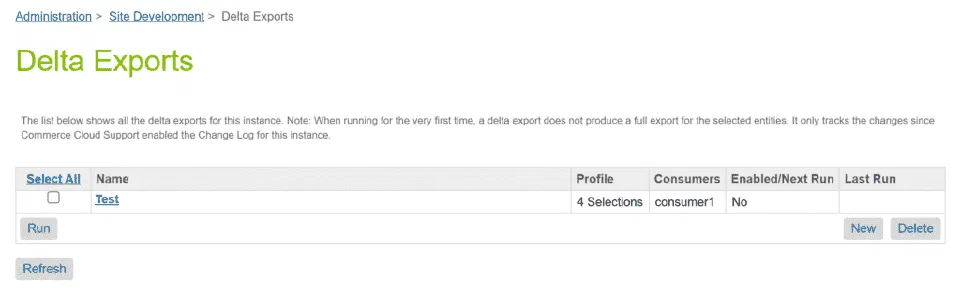 Business Manager screenshot showing Delta Exports module under Administration > Site Development