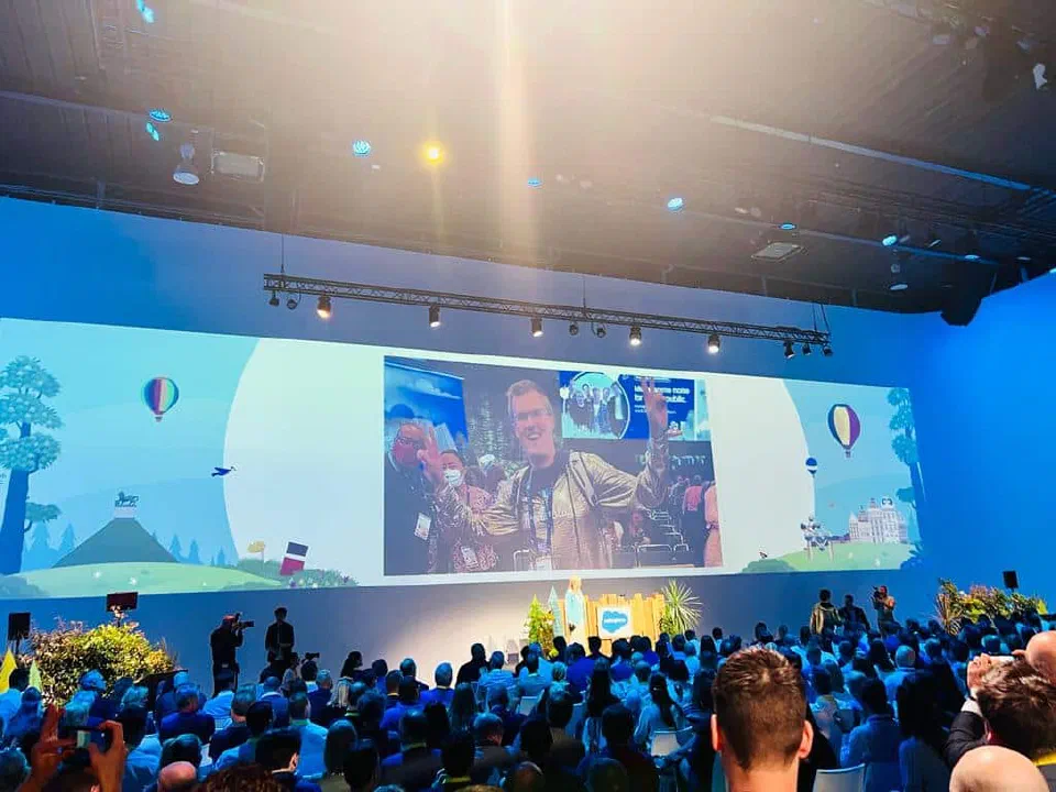 Salesforce Live Belgium event slide featuring the author's Golden Hoodie recognition.