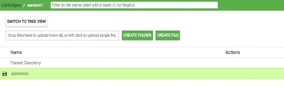 WebDAV folder showing the .apiversion file in the active code version.
