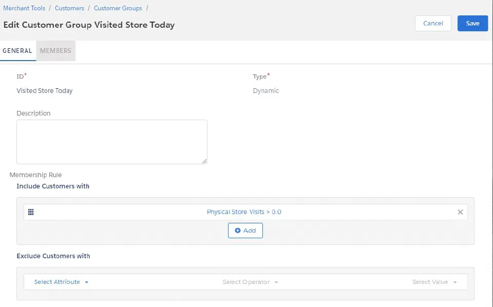 Dynamic customer group rule based on recent in-store visits.