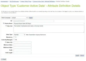 Customer Active Data system object with the physicalVisitsMonth attribute.