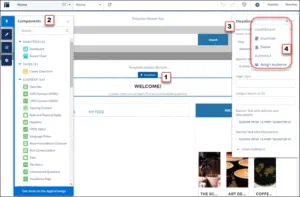 Experience Cloud page editor shown as the conceptual reference for Page Designer.