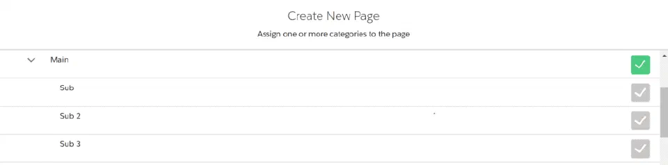 Page Designer category assignment screen showing how a page is linked to a category.