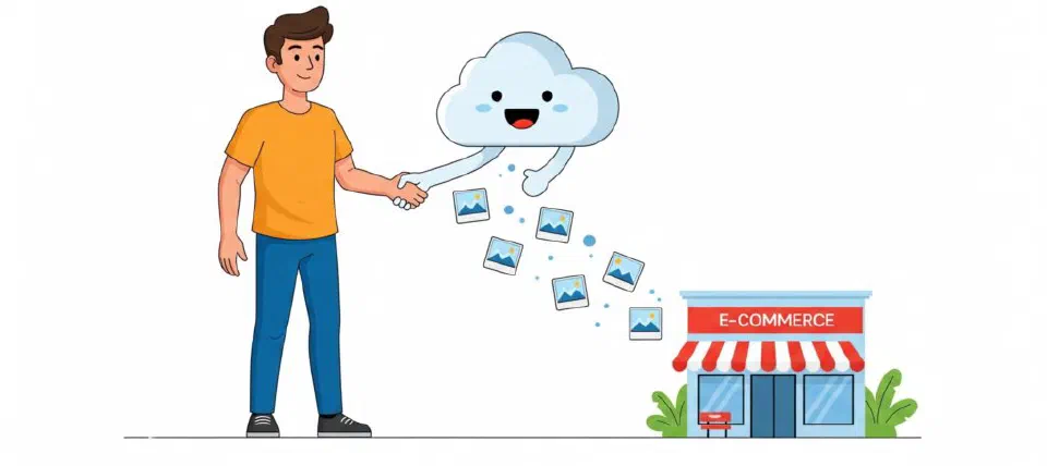 Cartoon illustration of developer and cloud mascot shaking hands to symbolize seamless integration with DIS