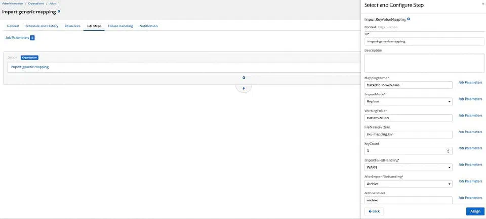 Job configuration showing the ImportKeyValueMapping step for generic mappings.