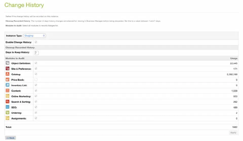 Change History interface for campaigns, promotions, and coupons.