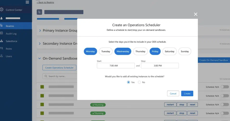 Control Center scheduler for planning on-demand sandbox uptime.