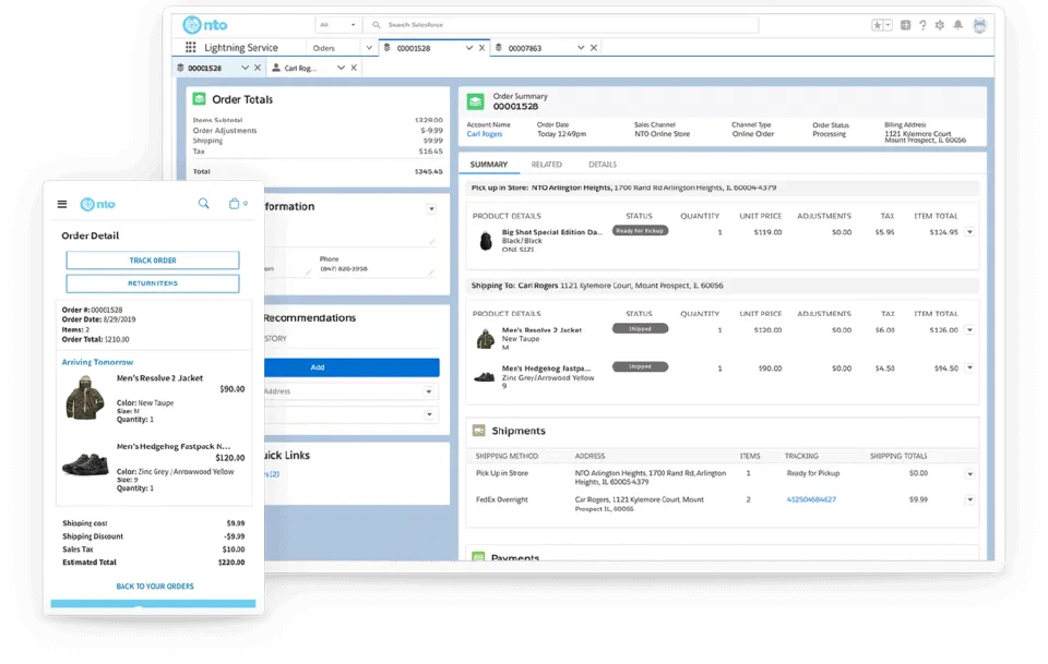 Salesforce Order Management workspace connected to commerce operations.