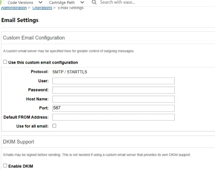 Email Settings screen in Business Manager with the new DKIM option.