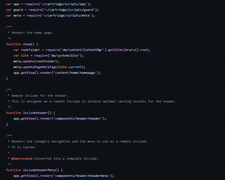 Controller-based storefront code replacing pipelines in newer architectures.