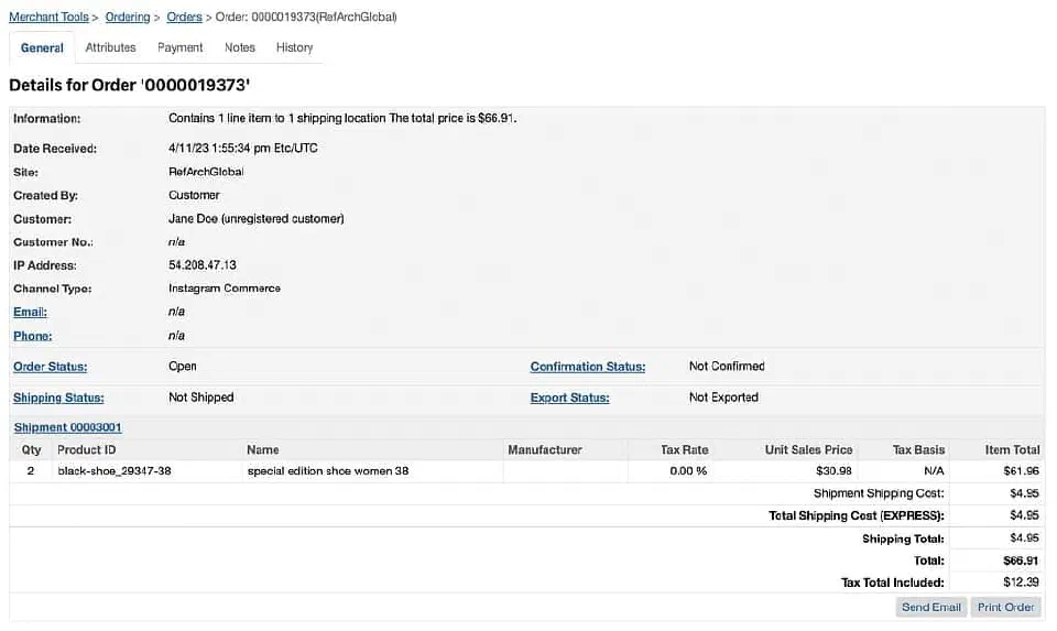 SLAS: createOrders API request result