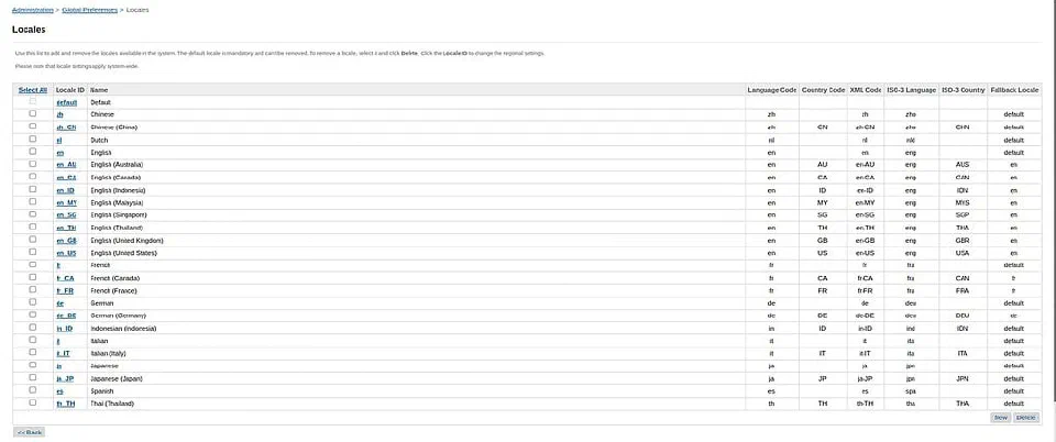 Locale configuration screen in Administration and Global Preferences.