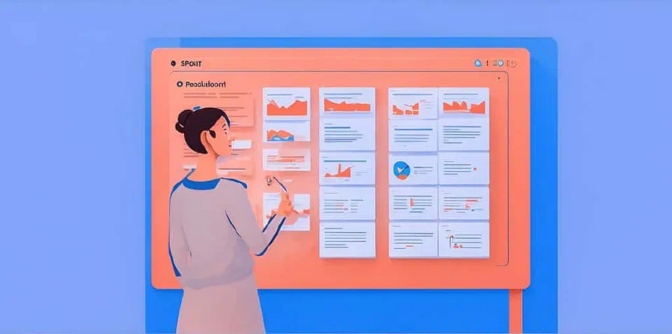An illustration of a woman architect in front of a planning board.