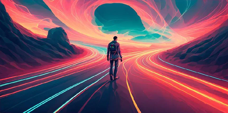 Artwork of a person choosing between two flows.